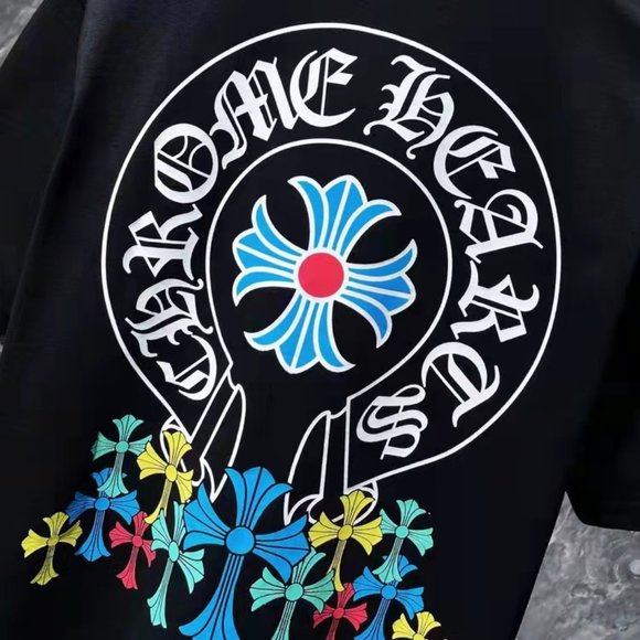 New Chrome Hearts cross pattern print casual couples short-sleeved T-shirt - Picture 3 of 6